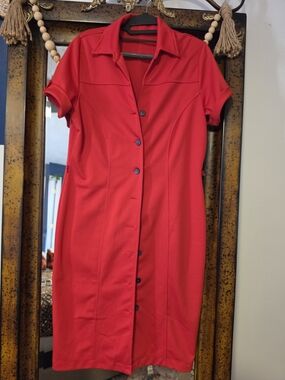 Rockabilly Source Unknown Red Button-Front Midi Dress